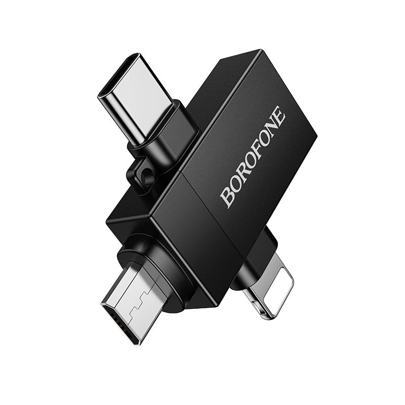 Borofone 3-in-1 Lightning, USB-C and Micro-USB to USB-A OTG Adapter