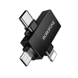 Borofone 3-in-1 Lightning, USB-C and Micro-USB to USB-A OTG Adapter