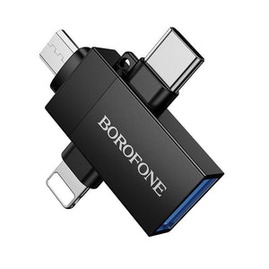 Borofone 3-in-1 Lightning, USB-C and Micro-USB to USB-A OTG Adapter