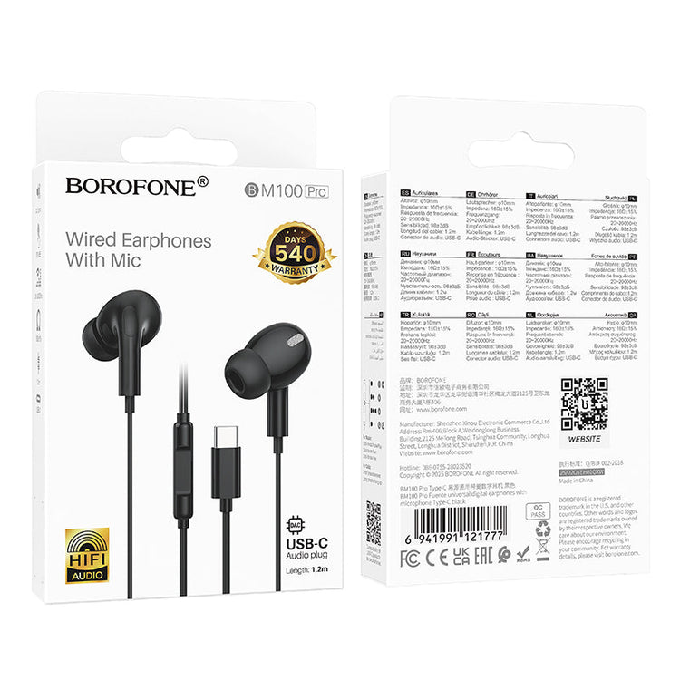 Borofone Pro USB-C Digital Universal Earphones with Microphone, Comfortable Fit