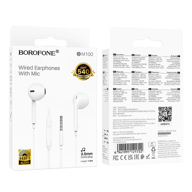 Borofone Universal 3.5mm Wired Earphones with Microphone and Volume Control