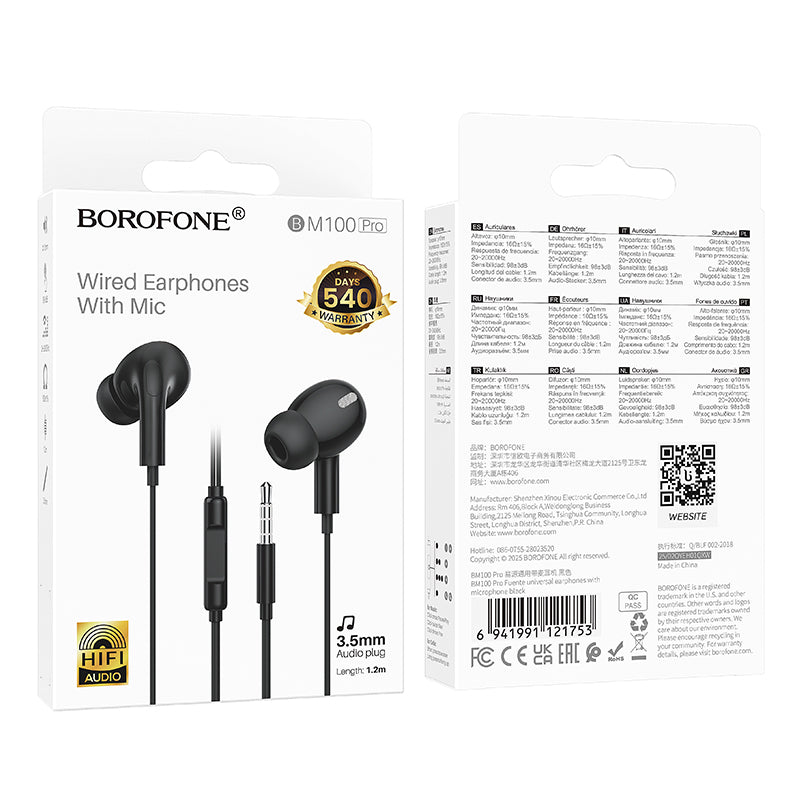 Borofone Pro 3.5mm Universal Wired Earphones with Microphone, Comfortable Fit