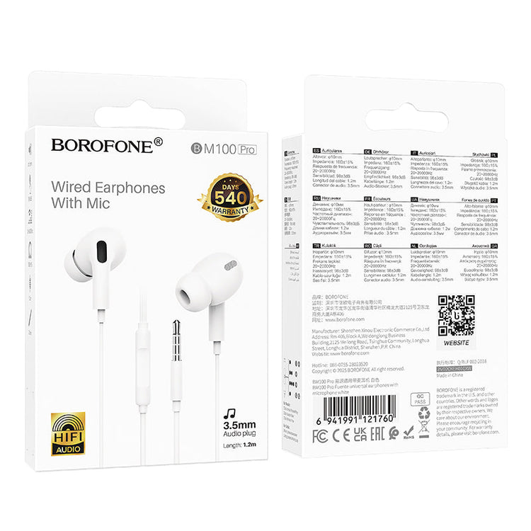 Borofone Pro 3.5mm Universal Wired Earphones with Microphone, Comfortable Fit