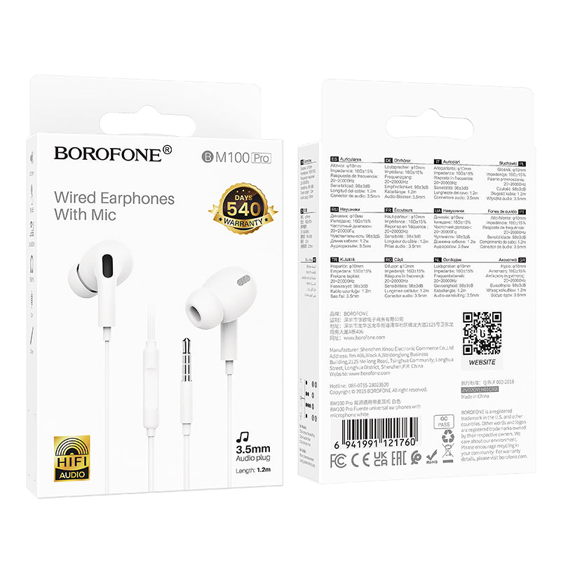 Borofone Pro 3.5mm Universal Wired Earphones with Microphone, Comfortable Fit