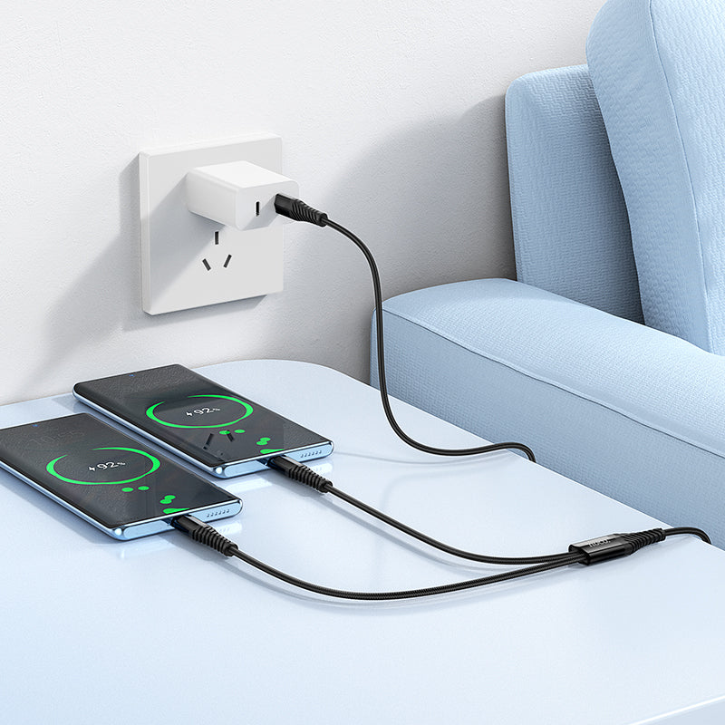 Hoco 2-in-1 USB-C to USB-C and Lightning Charging Cable for Two Devices