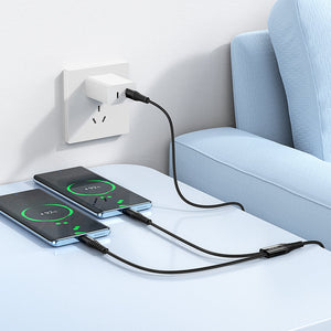 Hoco 2-in-1 USB-C to USB-C and Lightning Charging Cable for Two Devices