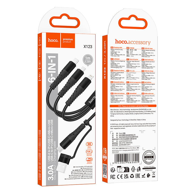 Hoco 3-in-1 Charging Cable with USB-C, Lightning and Micro-USB Connectors