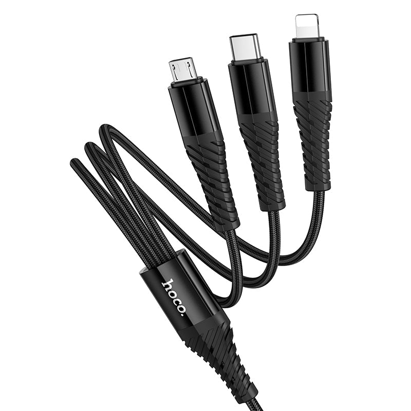 Hoco 3-in-1 Charging Cable with USB-C, Lightning and Micro-USB Connectors