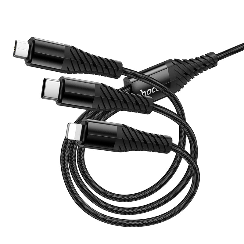 Hoco 3-in-1 Charging Cable with USB-C, Lightning and Micro-USB Connectors