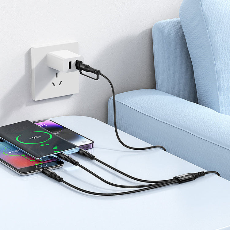 Hoco 3-in-1 Charging Cable with USB-C, Lightning and Micro-USB Connectors