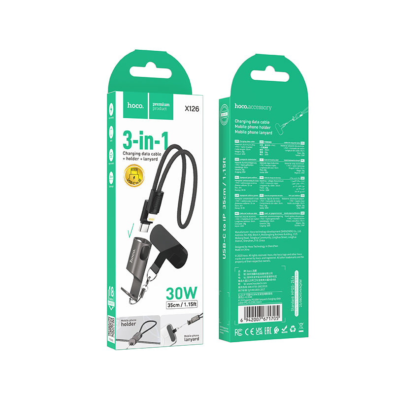 Hoco Wearable Lanyard PD30W Lightning Charging Cable, Compact 35cm Length