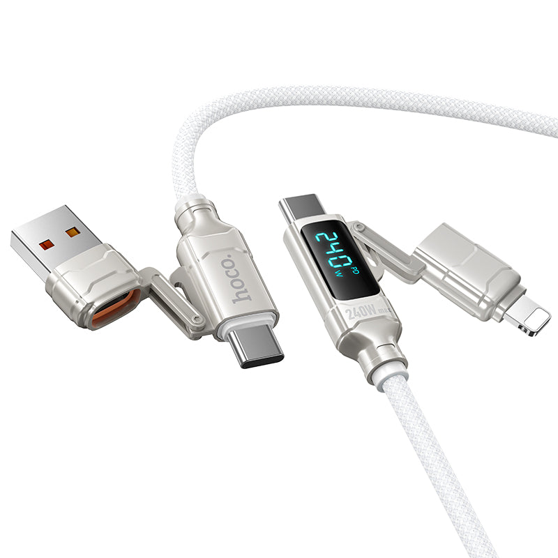 Hoco 240W 4-in-1 Fast Charging Cable with USB-C, Lightning and Digital Display