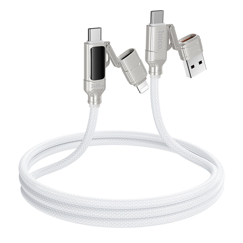 Hoco 240W 4-in-1 Fast Charging Cable with USB-C, Lightning and Digital Display