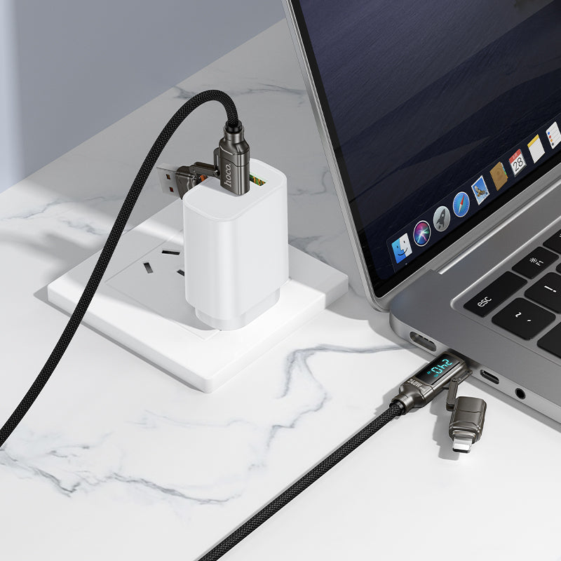 Hoco 240W 4-in-1 Fast Charging Cable with USB-C, Lightning and Digital Display