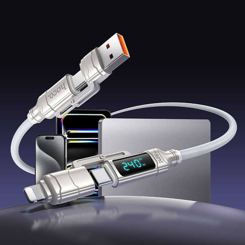 Hoco 240W 4-in-1 Fast Charging Cable with USB-C, Lightning and Digital Display