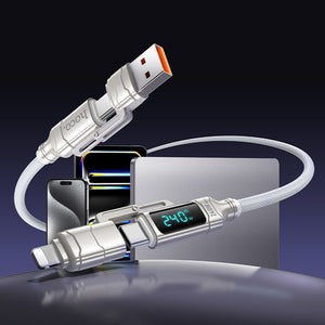 Hoco 240W 4-in-1 Fast Charging Cable with USB-C, Lightning and Digital Display