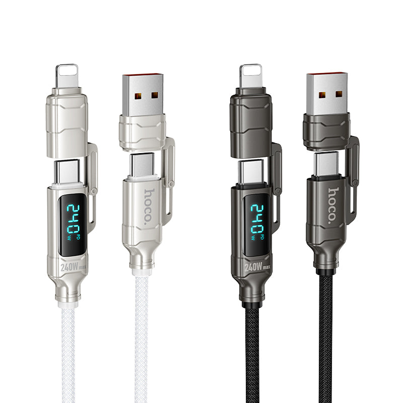 Hoco 240W 4-in-1 Fast Charging Cable with USB-C, Lightning and Digital Display