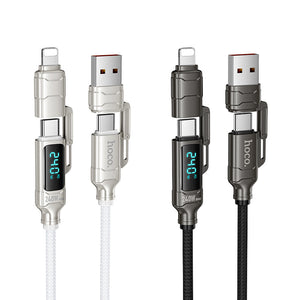 Hoco 240W 4-in-1 Fast Charging Cable with USB-C, Lightning and Digital Display
