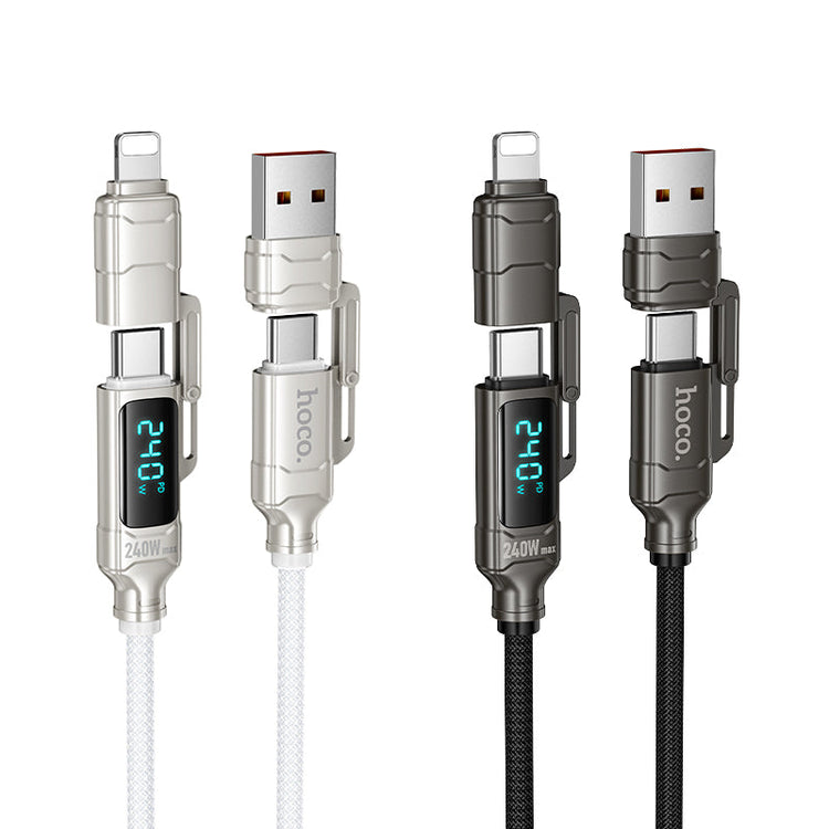 Hoco 240W 4-in-1 Fast Charging Cable with USB-C, Lightning and Digital Display