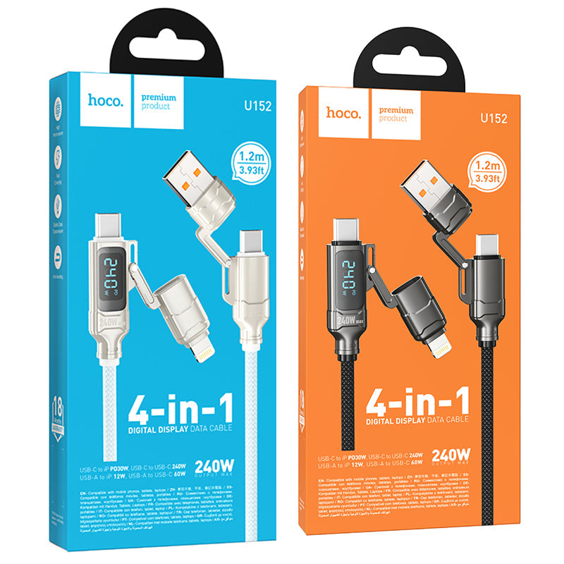 Hoco 240W 4-in-1 Fast Charging Cable with USB-C, Lightning and Digital Display