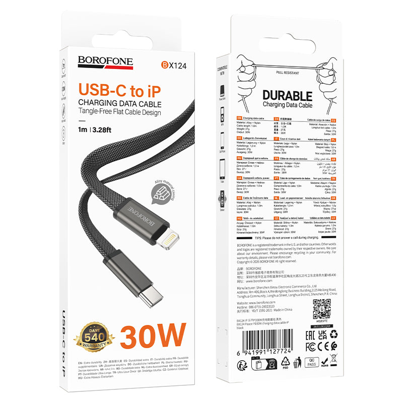 Borofone Slim USB-C to Lightning PD30W Fast Charging Cable for iPhone and iPad