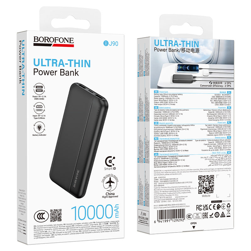 BOROFONE 10000mAh Portable Power Bank Phone Charger Battery Pack