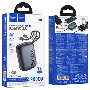 Hoco 20000mAh Power Bank with 2 Built-In Cables 22.5W PD20W Fast Charging Portable Charger
