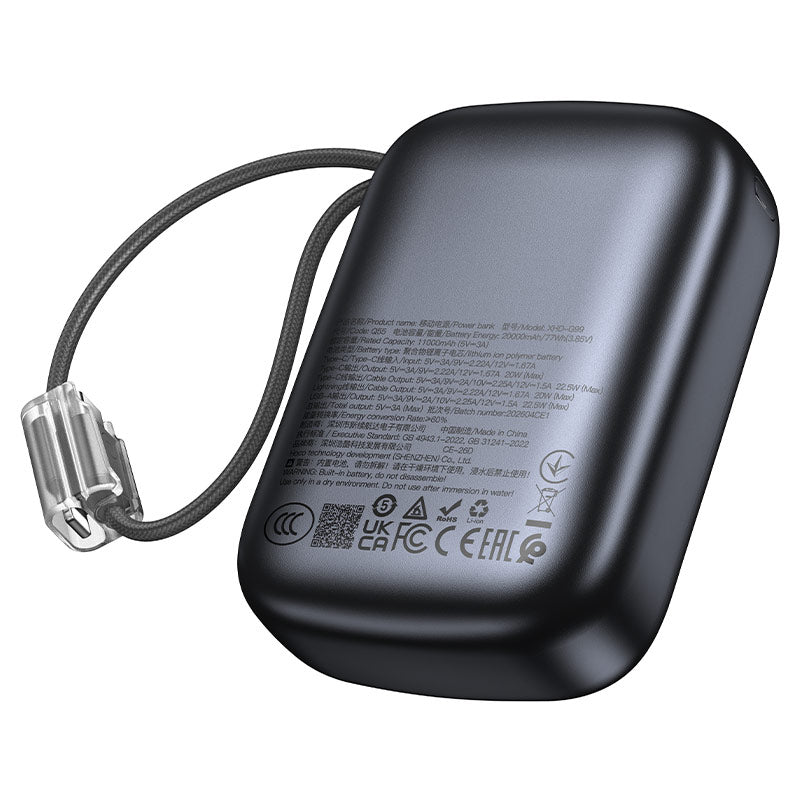 Hoco 20000mAh Power Bank with 2 Built-In Cables 22.5W PD20W Fast Charging Portable Charger