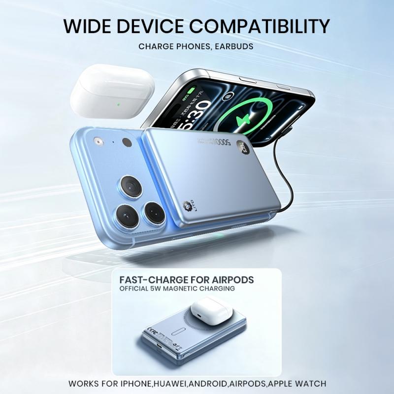 LITO 5000mAh Ultra Thin MagSafe Magnetic Power Bank Portable Wireless Charger