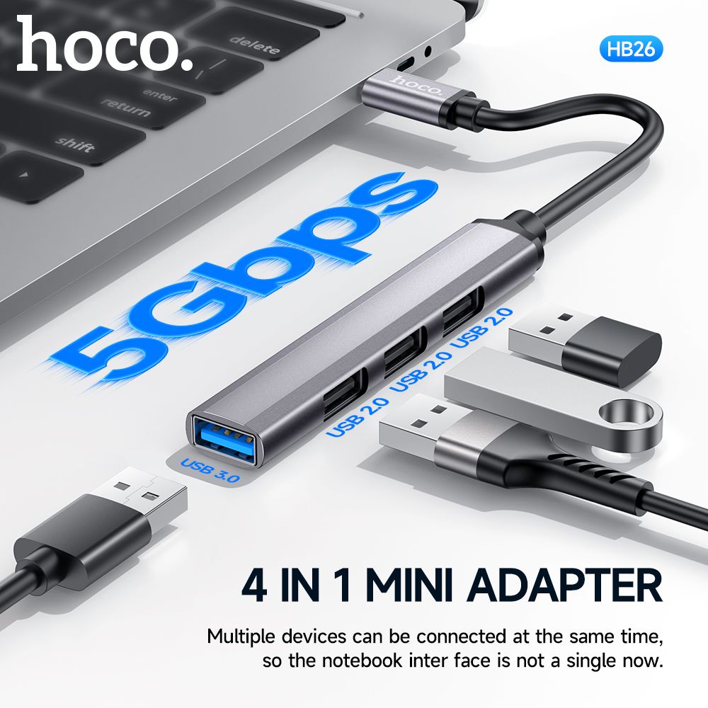 Hoco 4-in-1 USB-C 3.0 Hub Multiport Adapter Fast Data Transfer HB26