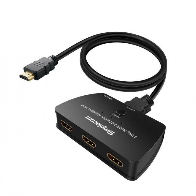 Simplecom 3 Way HDMI Switch 3 In 1 Out Splitter HDCP 2.2 4K@60Hz