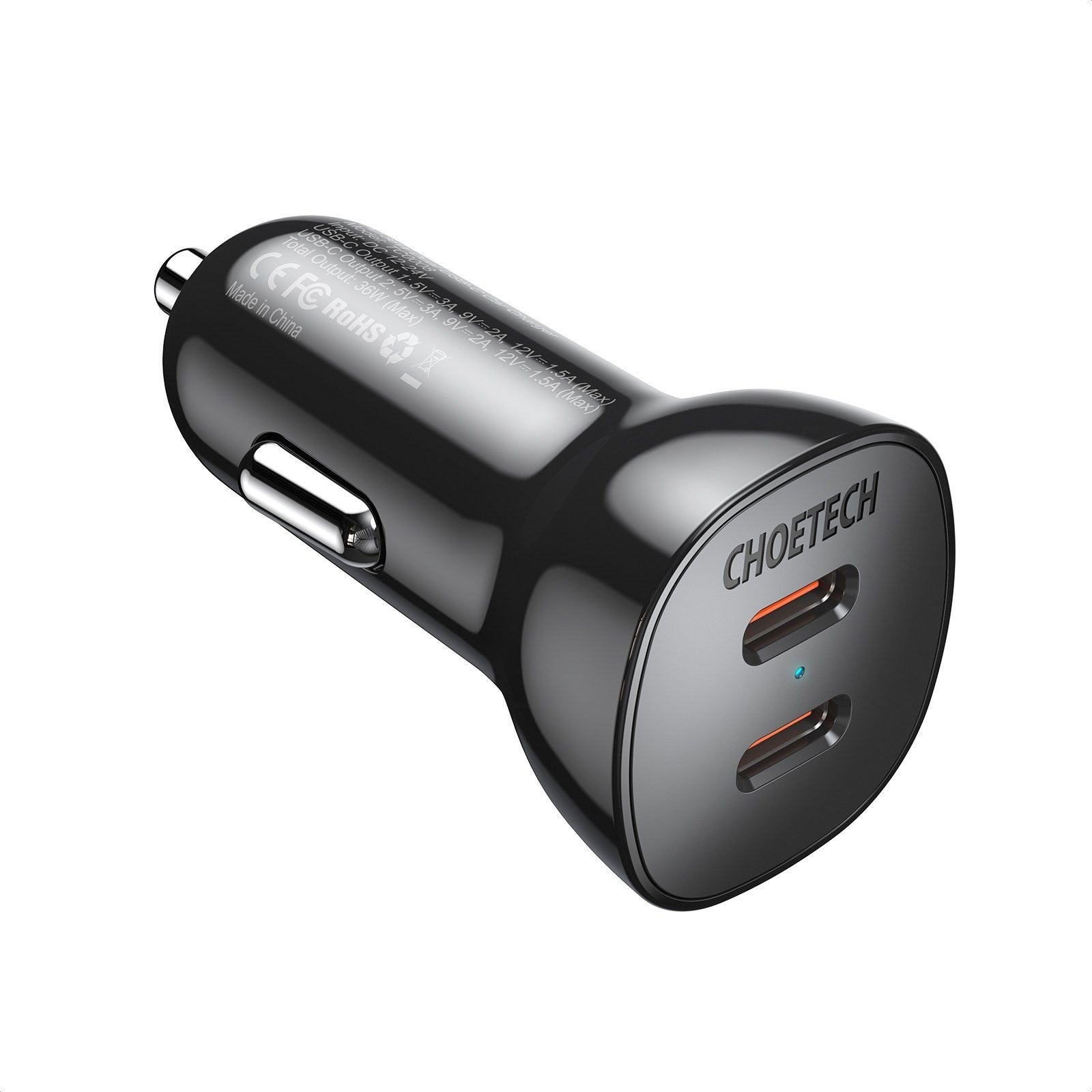 Choetech 36W USB-C Car Charger Adapter Dual Port Quick Charge