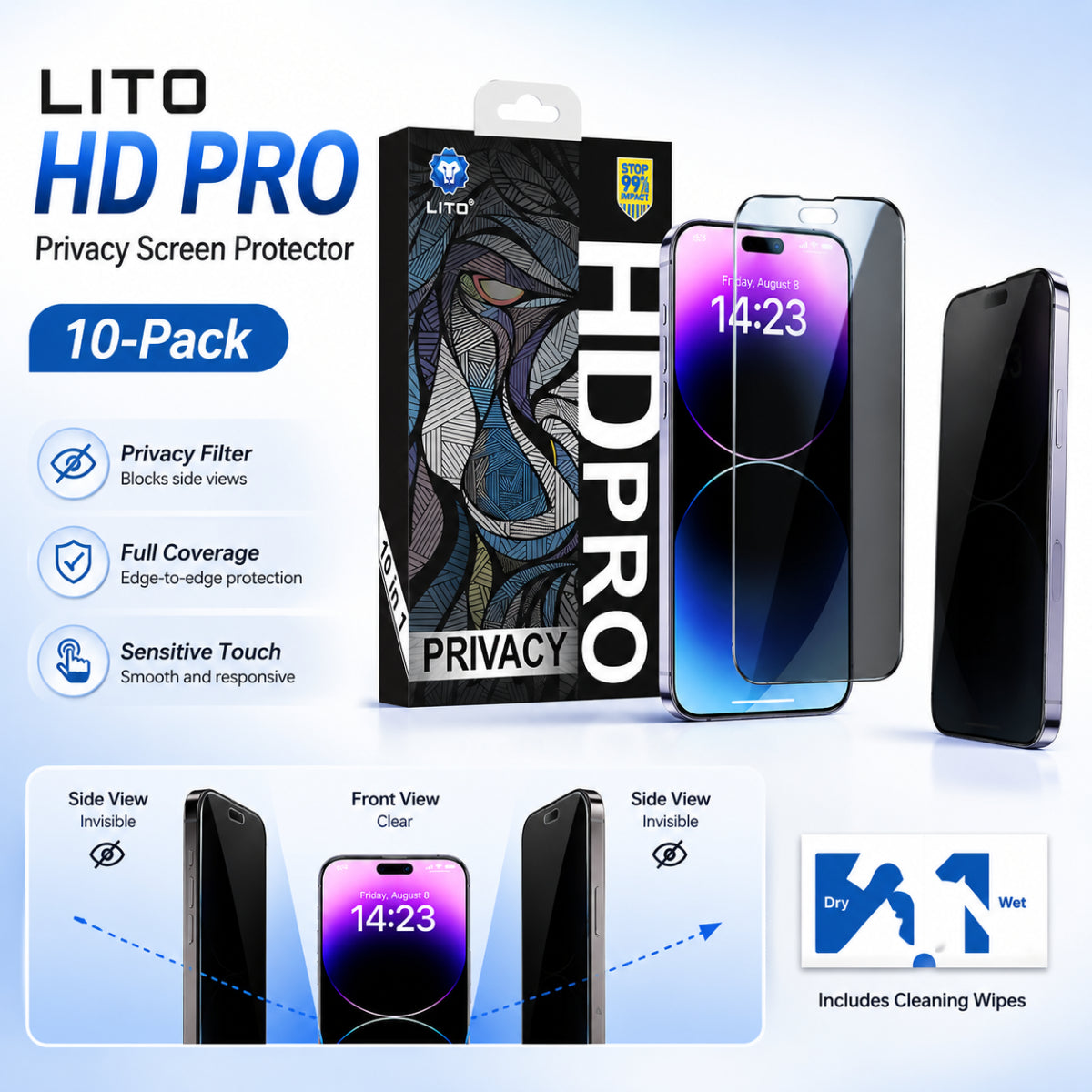 LITO Samsung Galaxy Z Fold 8 10 Pack D15 HD PRO Privacy Full Glass Full Glue-ESD Glue
