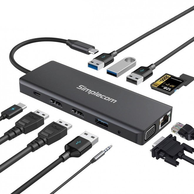 Simplecom 12 in 1 USB-C Multiport Hub Dock HDMI VGA RJ45