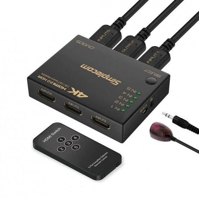 Simplecom 5 Way HDMI Switch 5 IN 1 OUT Splitter 4K@60Hz Ultra HD