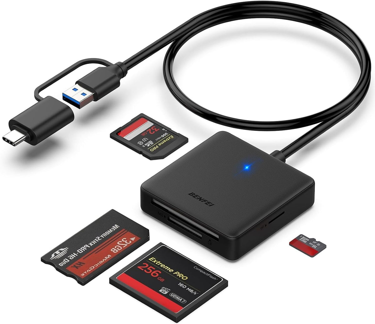 BENFEI 4-in-1 USB-C and USB 3.0 Card Reader for SD, Micro SD, MS and CF