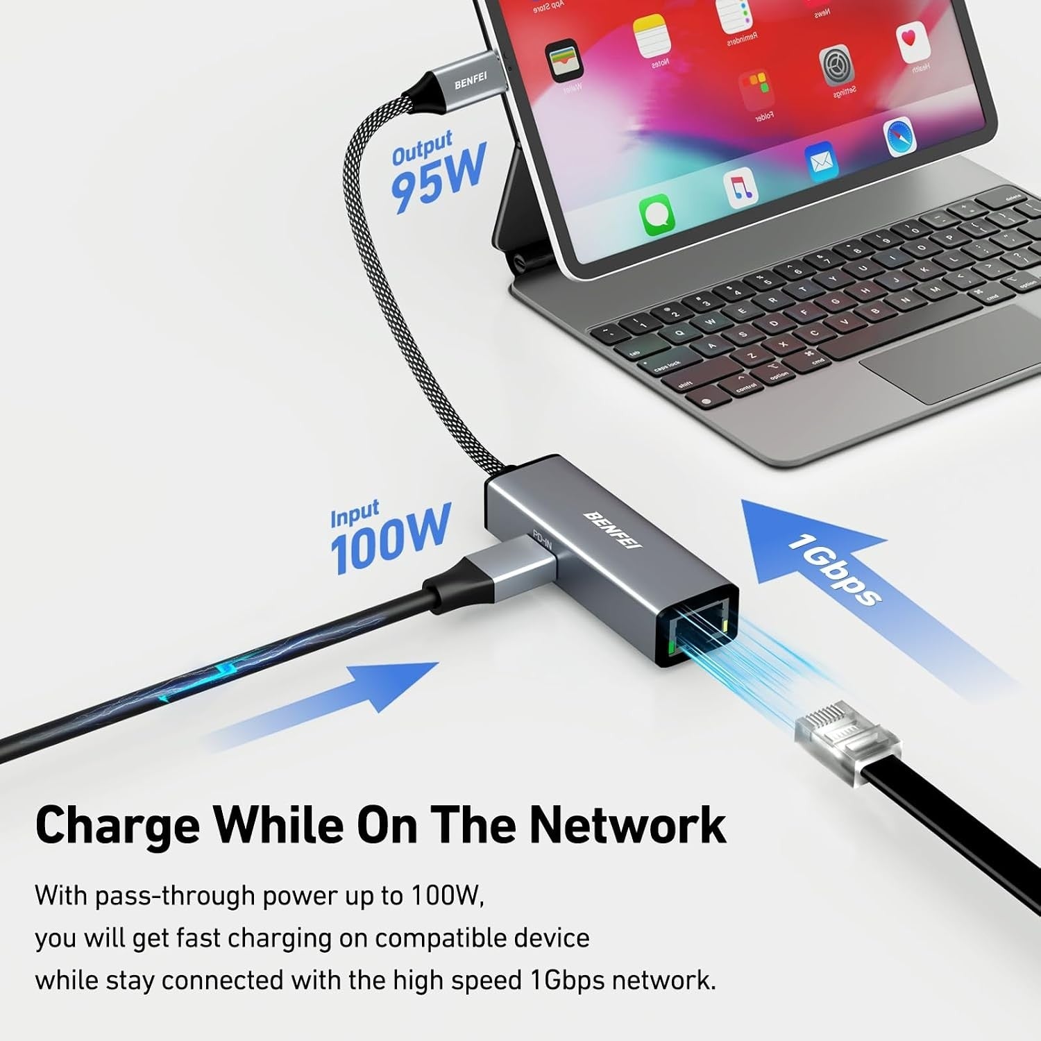 BENFEI USB-C to Gigabit Ethernet Adapter with 100W Power Delivery