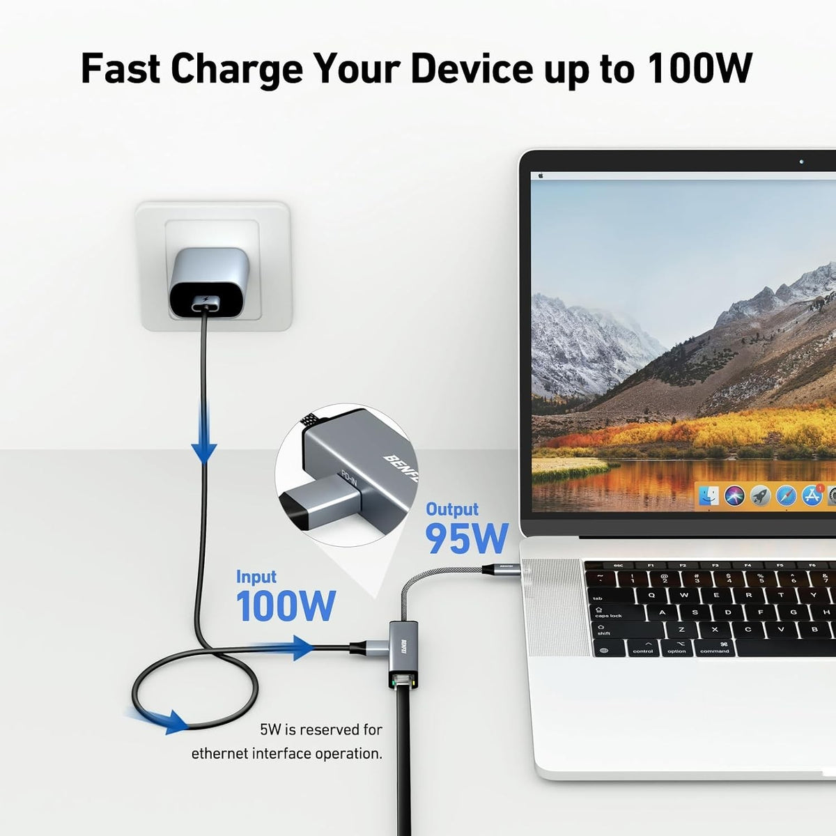 BENFEI USB-C to Gigabit Ethernet Adapter ports