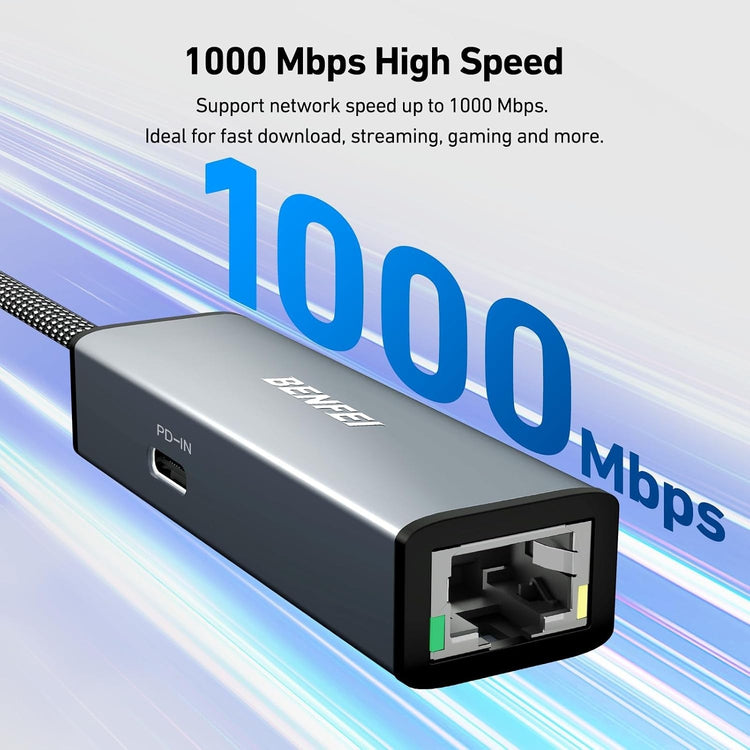 BENFEI USB-C to Gigabit Ethernet Adapter in use