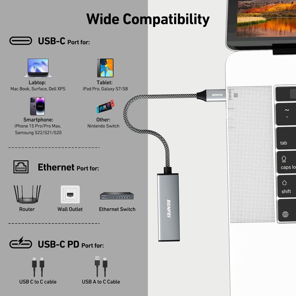 BENFEI USB-C to Gigabit Ethernet Adapter details