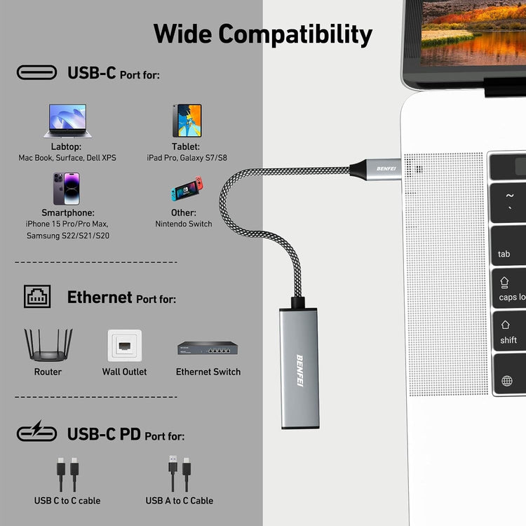 BENFEI USB-C to Gigabit Ethernet Adapter details