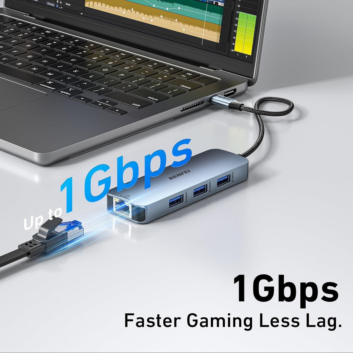 BENFEI 6-in-1 USB-C Hub in use