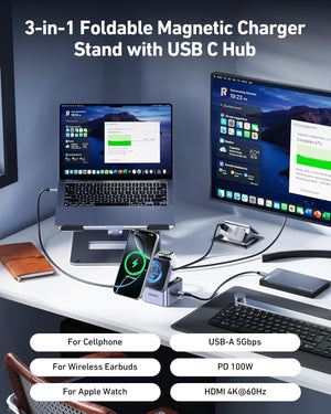 BENFEI 3-in-1 Foldable MagSafe Charging Station with USB-C Hub