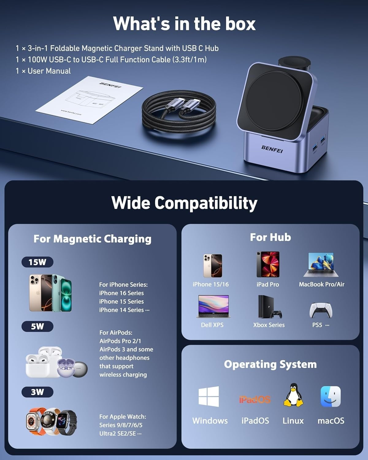 BENFEI 3-in-1 MagSafe Charging Station details