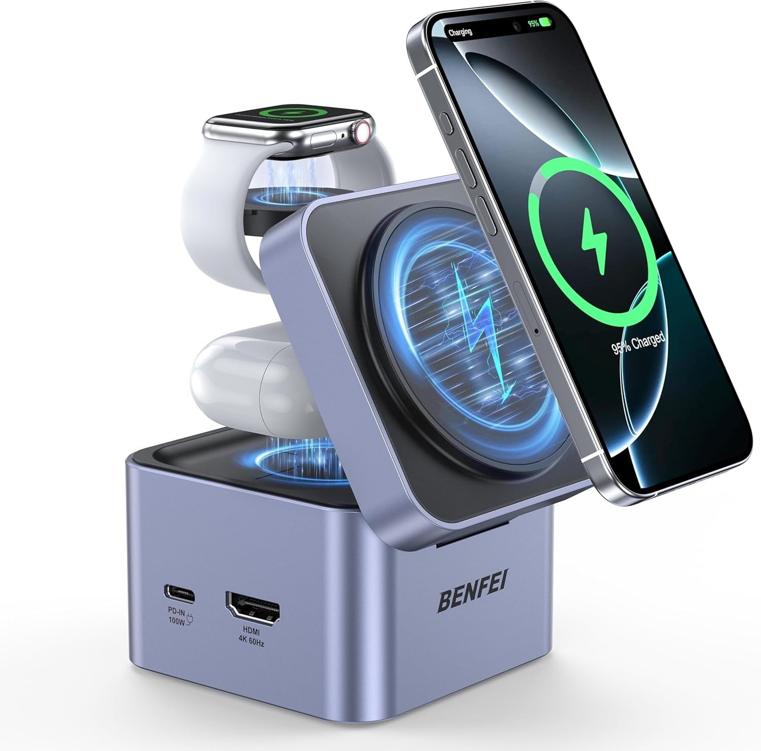 BENFEI 3-in-1 Foldable MagSafe Charging Station with USB-C Hub