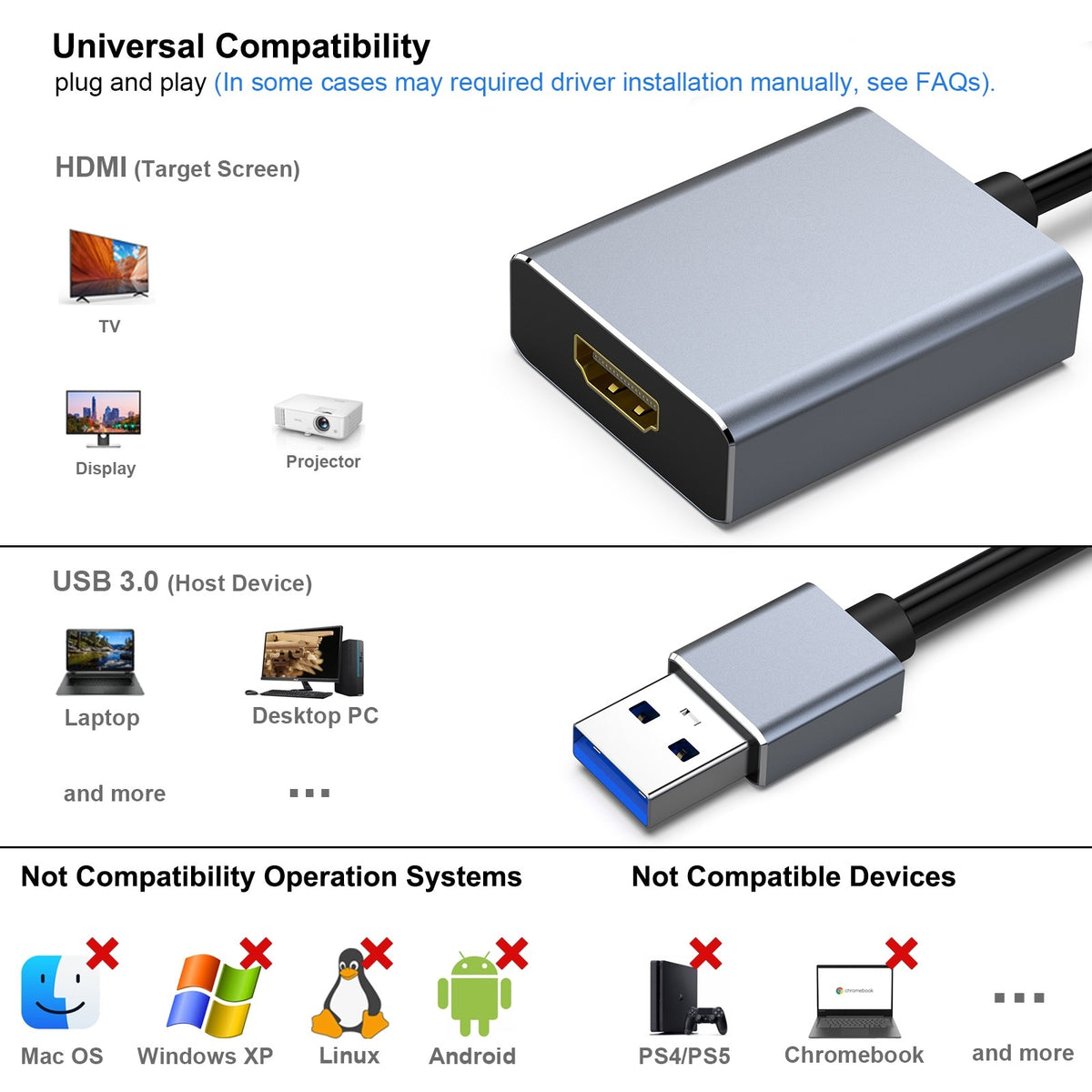 BENFEI USB 3.0 to HDMI Adapter for Windows