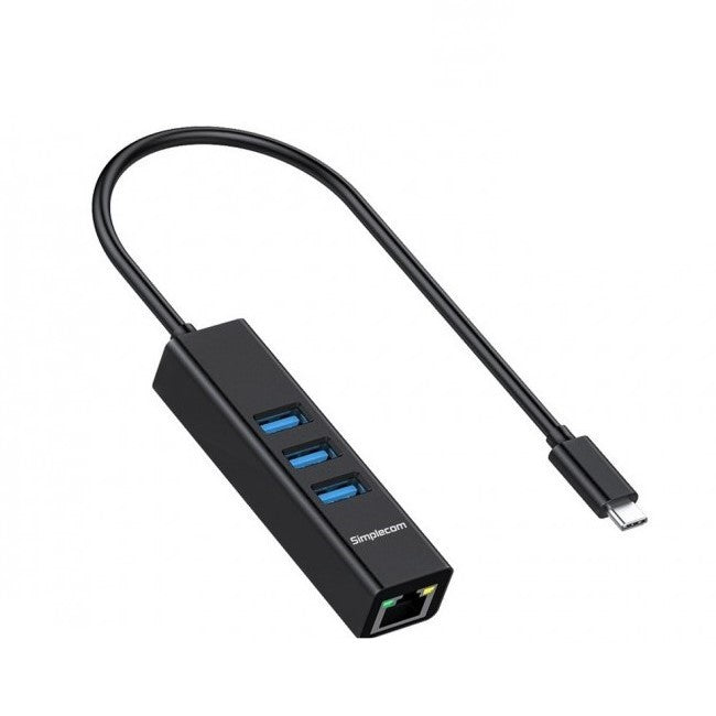 Simplecom USB-C to 3 Port USB HUB with Gigabit Ethernet Adapter