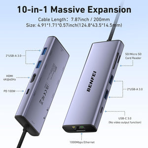 BENFEI 10-in-1 USB-C Hub with 4K HDMI, Gigabit RJ45 and 100W PD