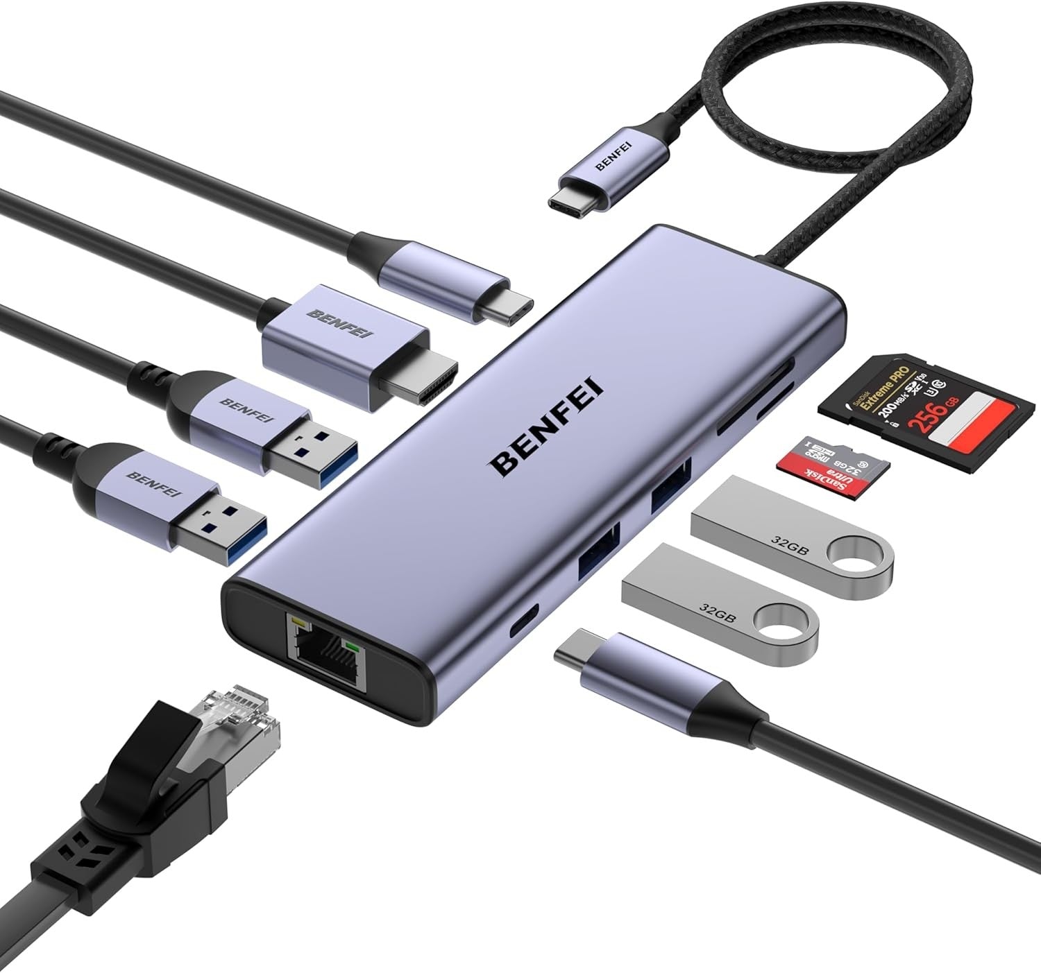 BENFEI 10-in-1 USB-C Hub with 4K HDMI, Gigabit RJ45 and 100W PD
