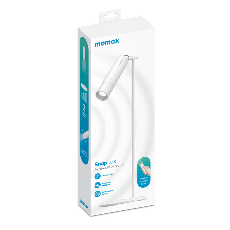 Momax SnapLux LED Lamp White Portable Rechargeable Light with USB-C Charging